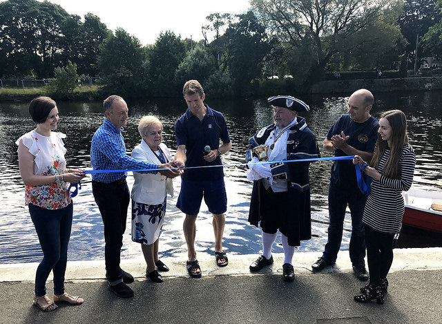 Official Cutting of the ribbon opening the boats on the River Wharfe in Otley